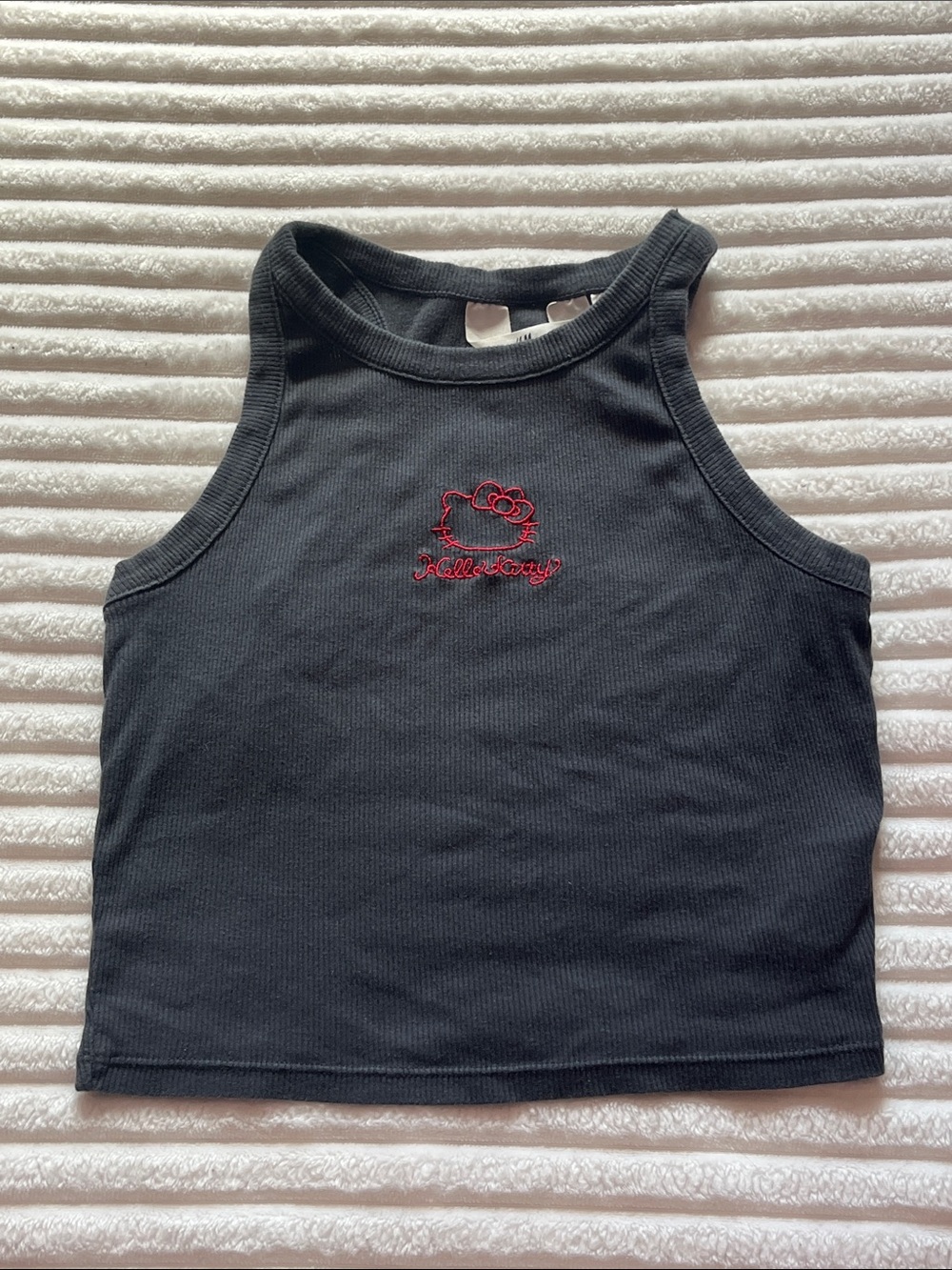 Hello Kitty Grey Tank Top with Red Logo Embroidery